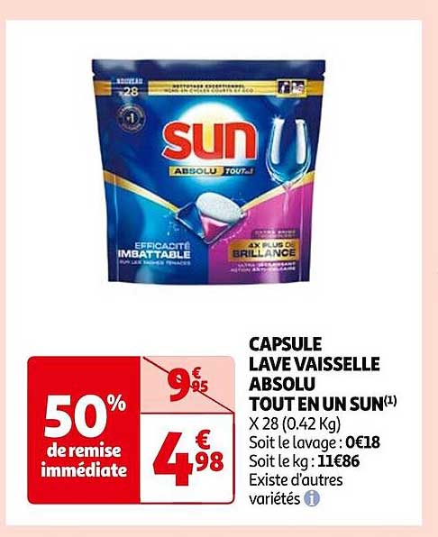 capsule lave vaisselle absolu tout en un sun