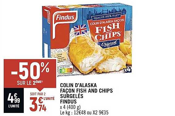 colin d'alaska façon fish and chips surgelés findus