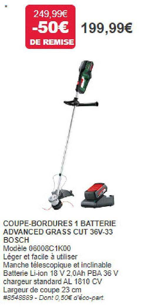 coupe-bordures 1 batterie advanced grass cut 36v-33 bosch