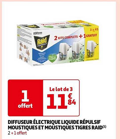 diffuseur électrique liquide répulsif moustiques et moustiques tigres raid
