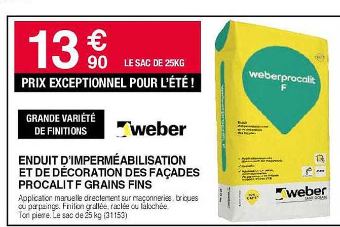 enduit d'imperméabilisation et de décoration des façades procalit f grains fins weber