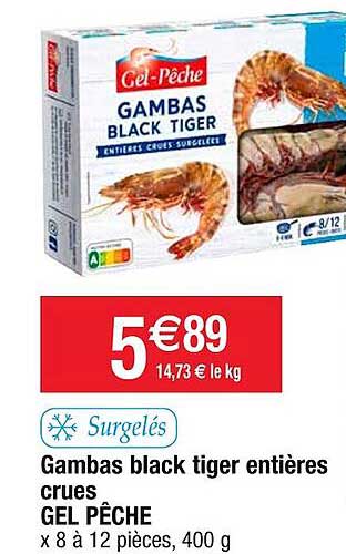 gambas black tiger entières crues gel pêche