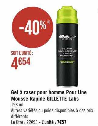 gel à raser pour homme pour une mousse rapide gillette labs