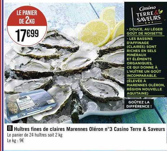 huîtres fines de claires marennes oléron n°3 casino terre & saveurs