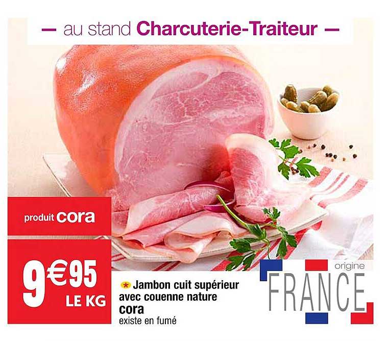Jambon Cuit Supérieur Avec Couenne Nature Cora