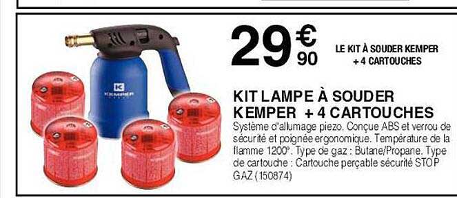 kit lampe à souder kemper + 4 cartouches