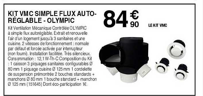 kit vmc simple flux auto-réglable - olympic