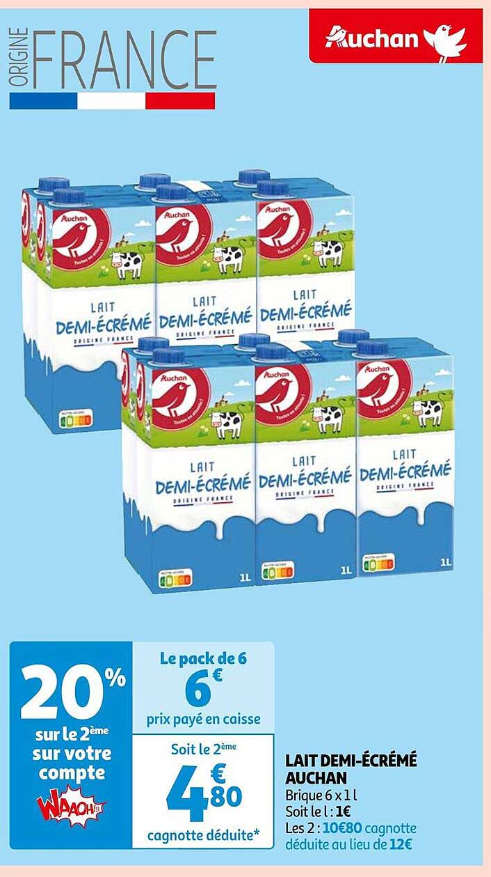 Lait Demi-écrémé Auchan