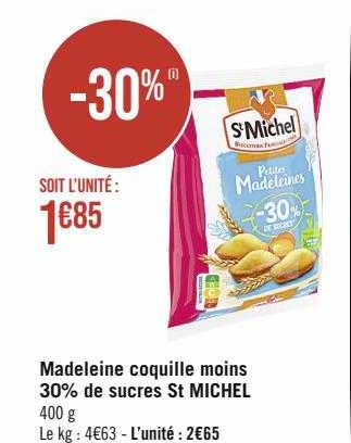 madeleine coquille moins 30% de sucres st michel