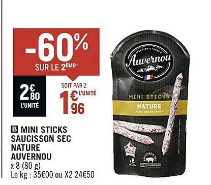 Mini Sticks Saucisson Sec Nature Auvernou