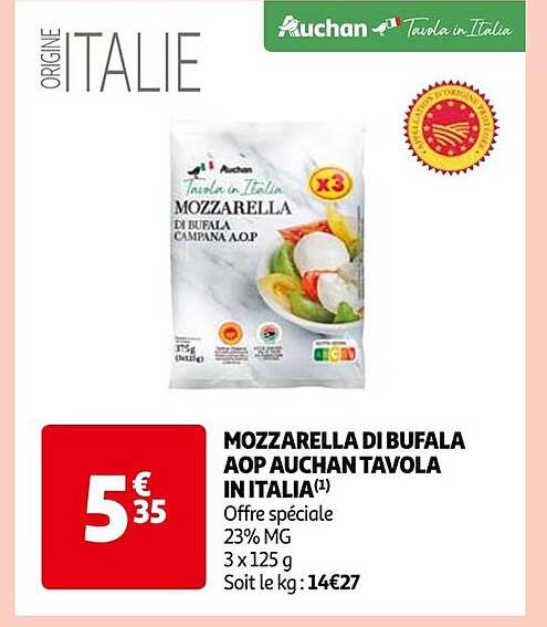 mozzarella di bufala aop auchan tavola in italia