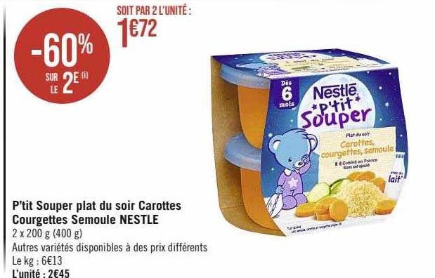 p'tit souper plat du soir carottes courgettes semoule nestlé