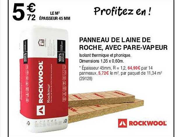 panneau de laine de roche, avec pare-vapeur rockwool