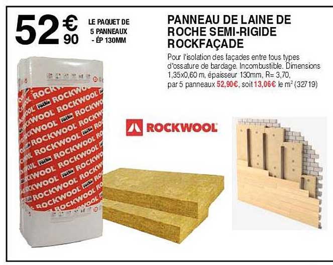 panneau de laine de roche semi-rigide rockfaçade