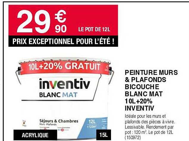 peinture murs & plafons bicouche blanc mat 10l +20% inventiv