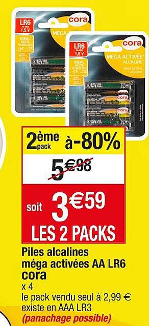 piles alcalines méga activées aa lr6 cora