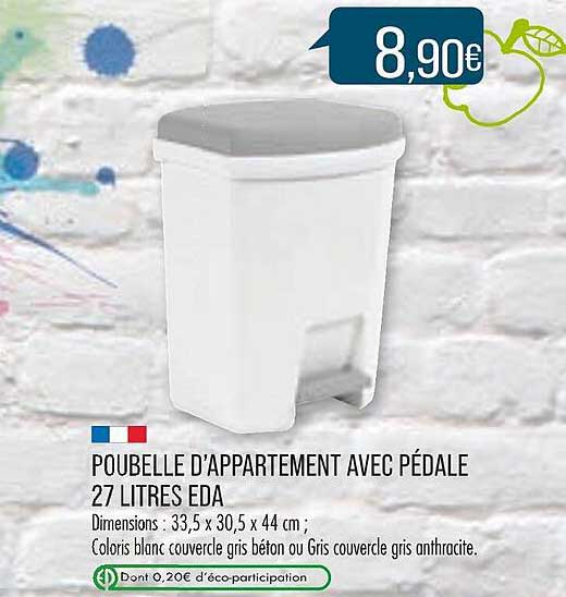 poubelle d'appartement avec pédale 27 litres eda