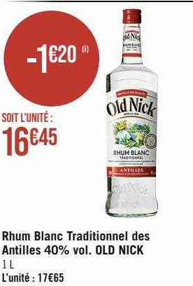 rhum blanc traditionnel des antilles 40% vol. old nick