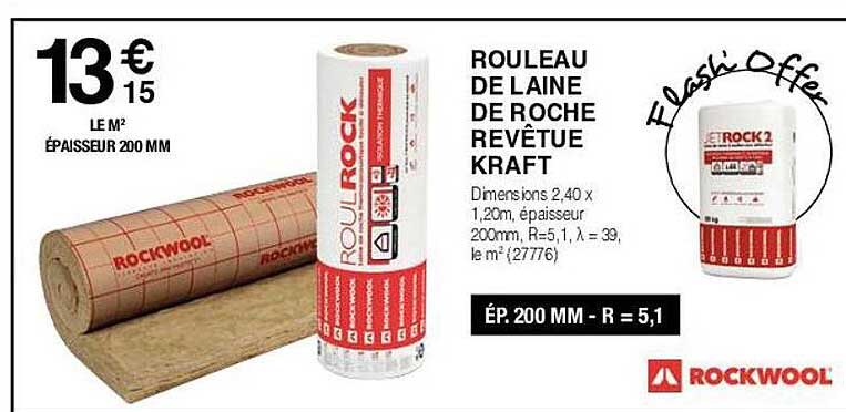 Rouleau De Laine De Roche Revêtue Kraft Rockwool