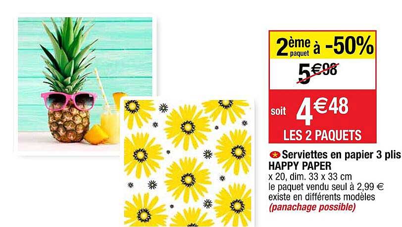serviettes en papier 3 plis happy paper