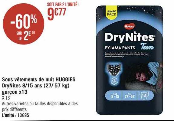sous vêtements de nuit huggies drynites 8-15 ans