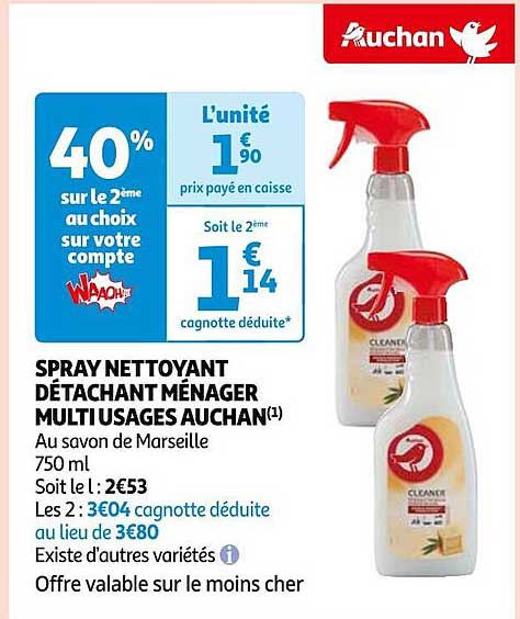 spray nettoyant détachant ménager multiusages auchan