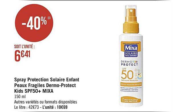 spray protection solaire enfant peaux fragiles dermo-protect kids spf50+ mixa