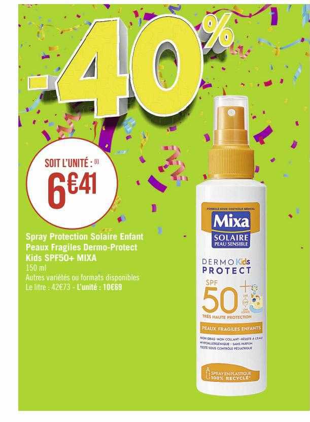 spray protection solaire enfant peaux fragiles dermo-protect kids spf50+ mixa