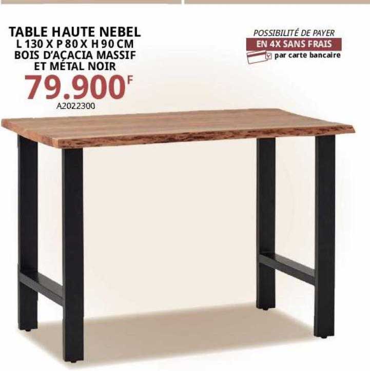 Table Haute Nebel L 130 X P 80 X H 90 Cm Bois D'acacia Massif Et Métal Noir
