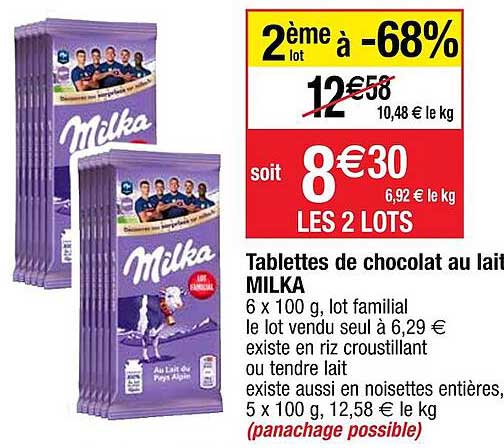 Tablettes De Chocolat Au Lait Milka