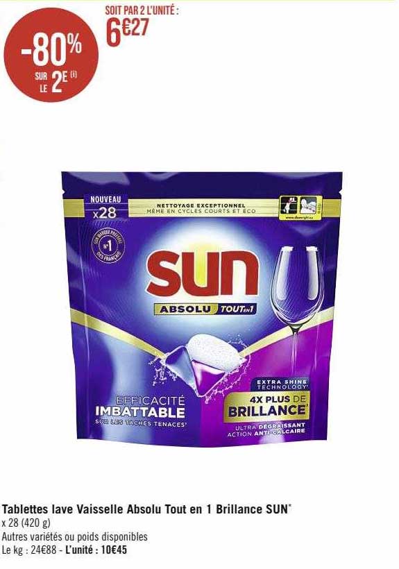 Tablettes Lave Vaisselle Absolu Tout En 1 Brillance Sun