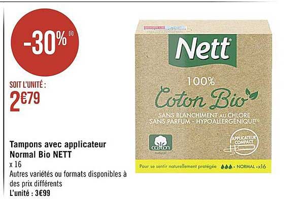 tampons avec applicateur normal bio nett