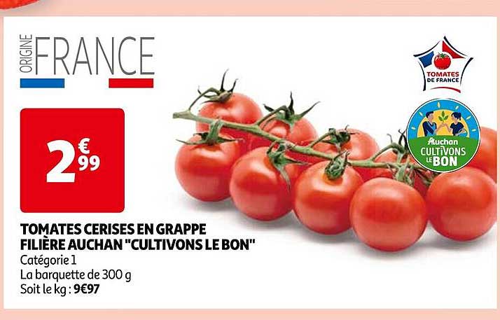 tomates cerises en grappe filière auchan "cultivons le bon"