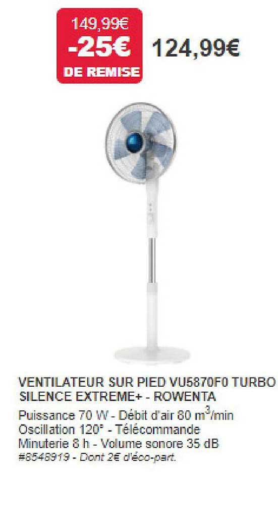 Ventilateur Sur Pied Vu5870f0 Turbo Silence Extrême+ - Rowenta