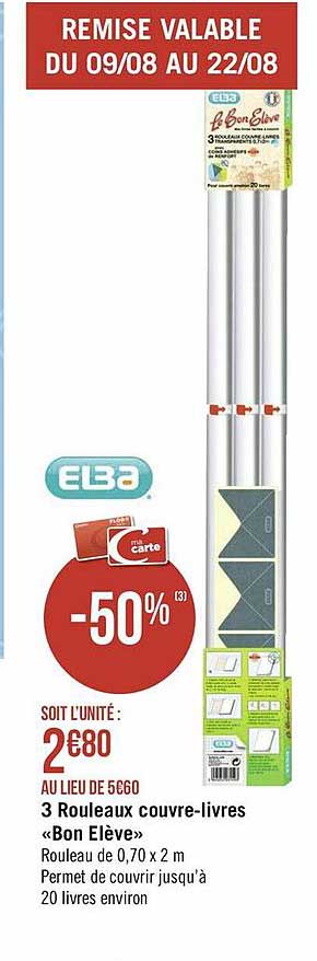 3 rouleaux couvre-livres «bon elève» elba