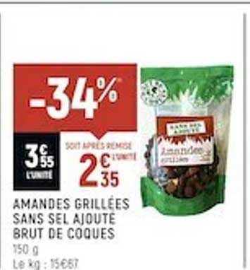 amandes grillées sans sel ajouté brut de coques