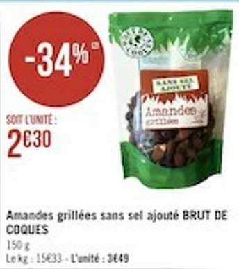 amandes grillées sans sel ajouté brut de coques