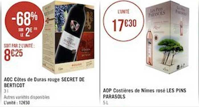 aoc côtes de duras rouge secret de berticot, aop costières de nimes rosé les pins parasols