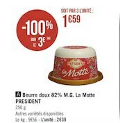 beurre doux 82% m.g. la motte président