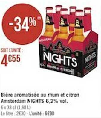 bière aromatisée au rhum et citron amsterdam nights 6,2% vol.