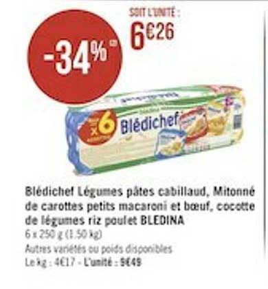 blédichef légume pâtes cabillaud, mitonné de carotte petits macaroni et boeuf, cocotte de légumes riz poulet bledina