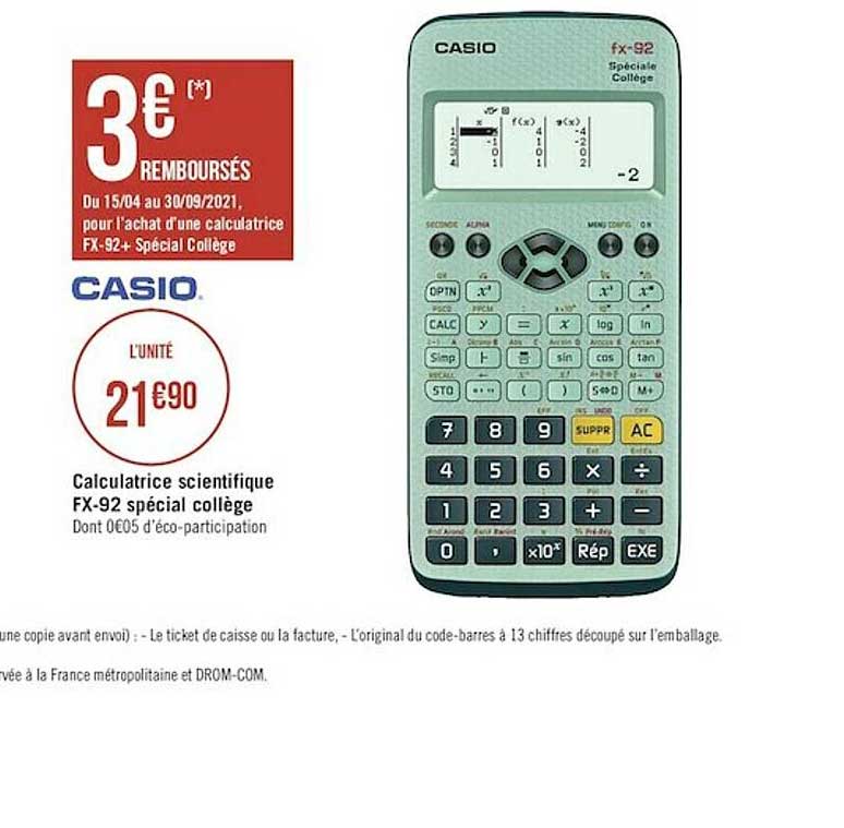 Calculatrice Scientifique Fx-92 Spécial Collège Casio
