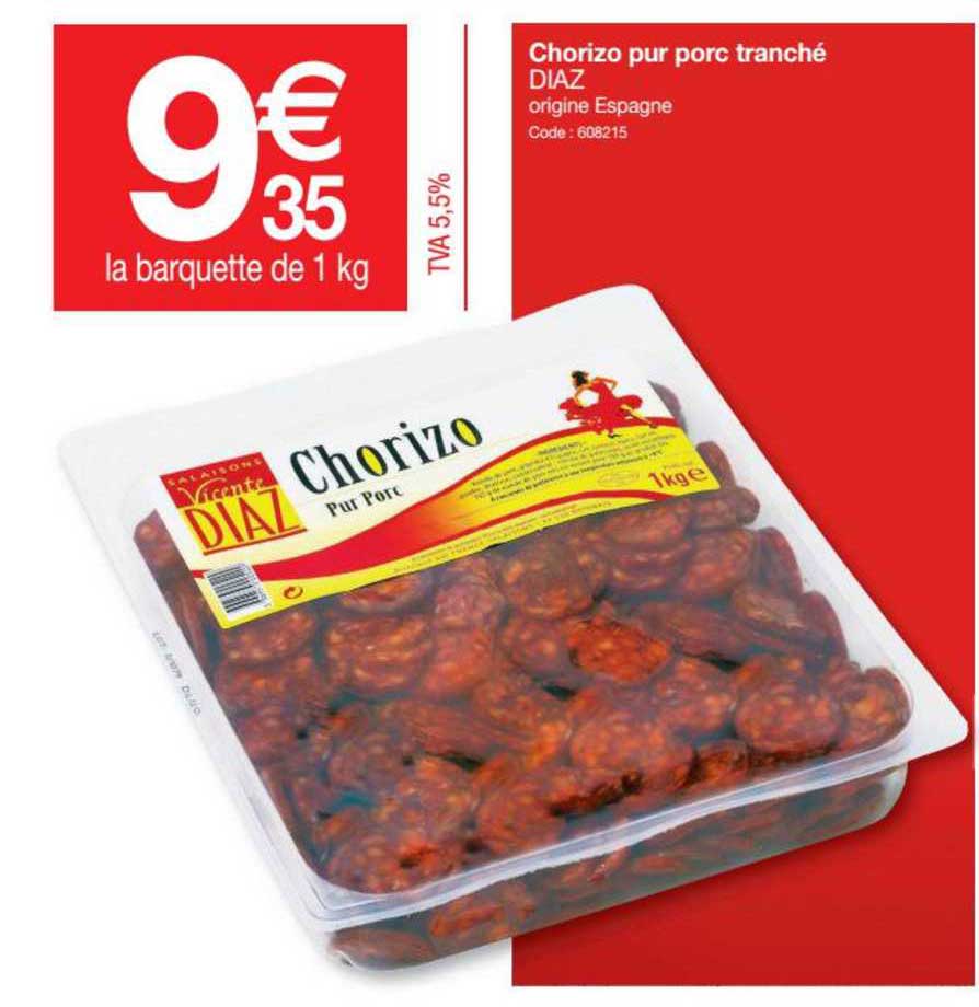 chorizo pur porc tranché diaz