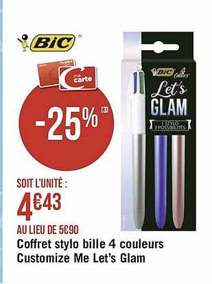 Coffret Stylo Bille 4 Couleurs Customize Me Let's Glam Bic