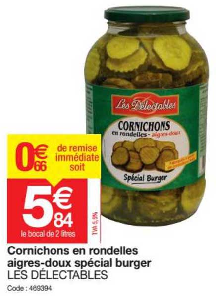 Cornichons En Rondelles Aigres-doux Spécial Burger Les Délectables