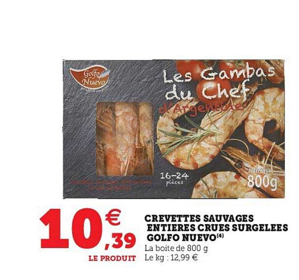 crevettes sauvages entières crues surgelées golfo nuevo
