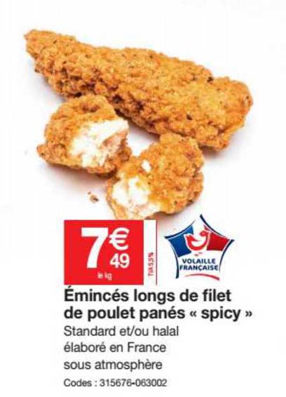 émincés longs de filet de poulet panés «spicy»