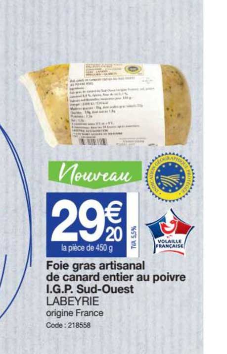 foie gras artisanal de canard entier au poivre i.g.p. sud-ouest