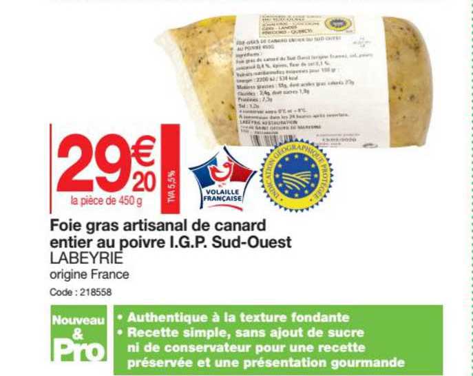 foie gras artisanal de canard entier au poivre i.g.p. sud-ouest labeyrie
