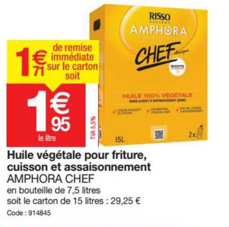 huile végétale pour friture, cuisson et assaisonnement amphora chef